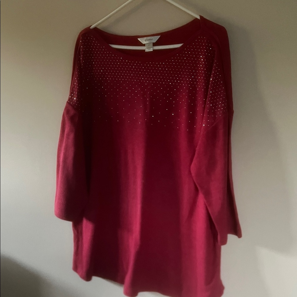 CJ Banks Burgundy Red Sweater with Stud Accents